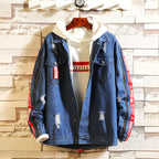 Retro Denim Jacket for Men with Letter Print Design