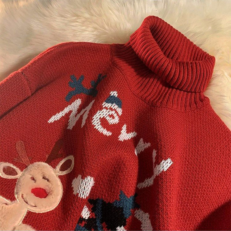 Women's Winter Christmas High Neck Knitted Sweater