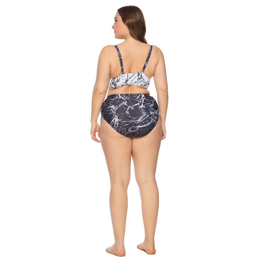 2020 Women's Marble Print Steel Support Swimsuit Plus Size