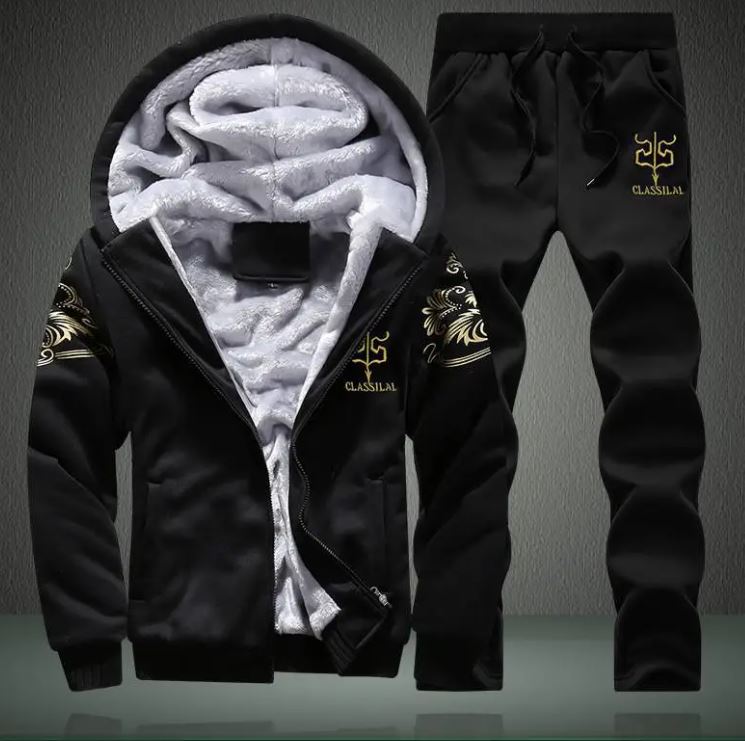 Men's sportswear set, casual cardigan jacket, thick warm outdoor sports shirt, pants, two-piece set