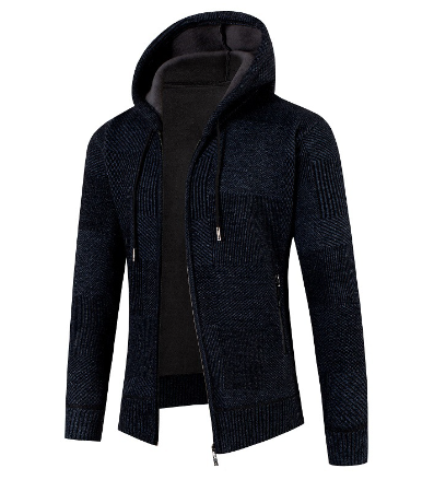 Slim Fit Hooded Plaid Knit Jacket for Men