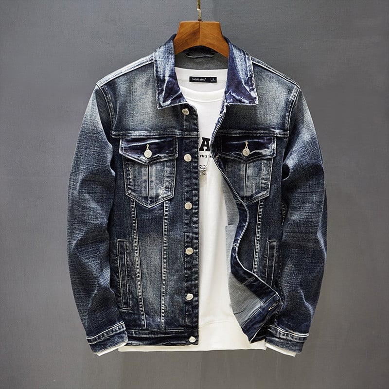 Casual Long-Sleeved Denim Jacket for Men