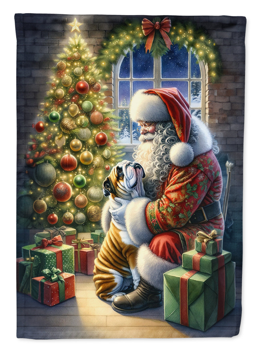 English Bulldog and Santa Claus Garden Flag
