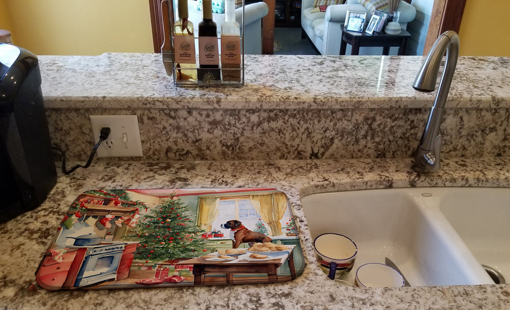 Boxer Christmas Cookies Dish Drying Mat