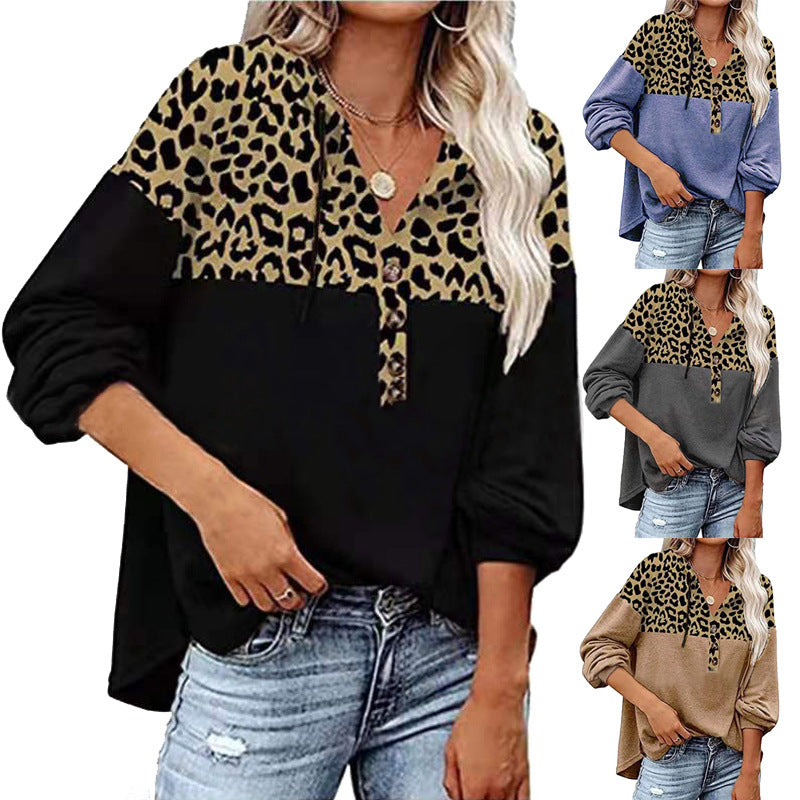 Leopard Print Long Sleeve Casual Hooded Sweater for Women