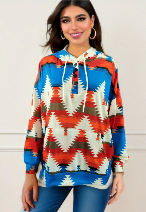 Women's Hooded Sweater Jacket with Fashion Print