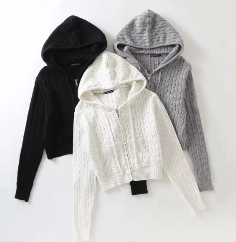 Hooded Twist Knitted Cardigan Coat For Women