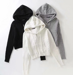 Hooded Twist Knitted Cardigan Coat For Women