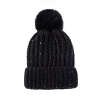 Warm Fleece-lined Knitted Hat with Fur Ball for Women | Embroidered Cap