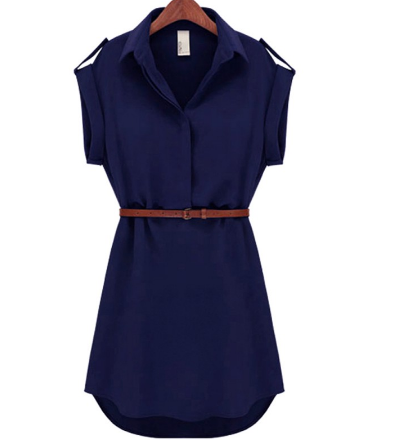 Chiffon Dress with Belt - Casual Style Dress