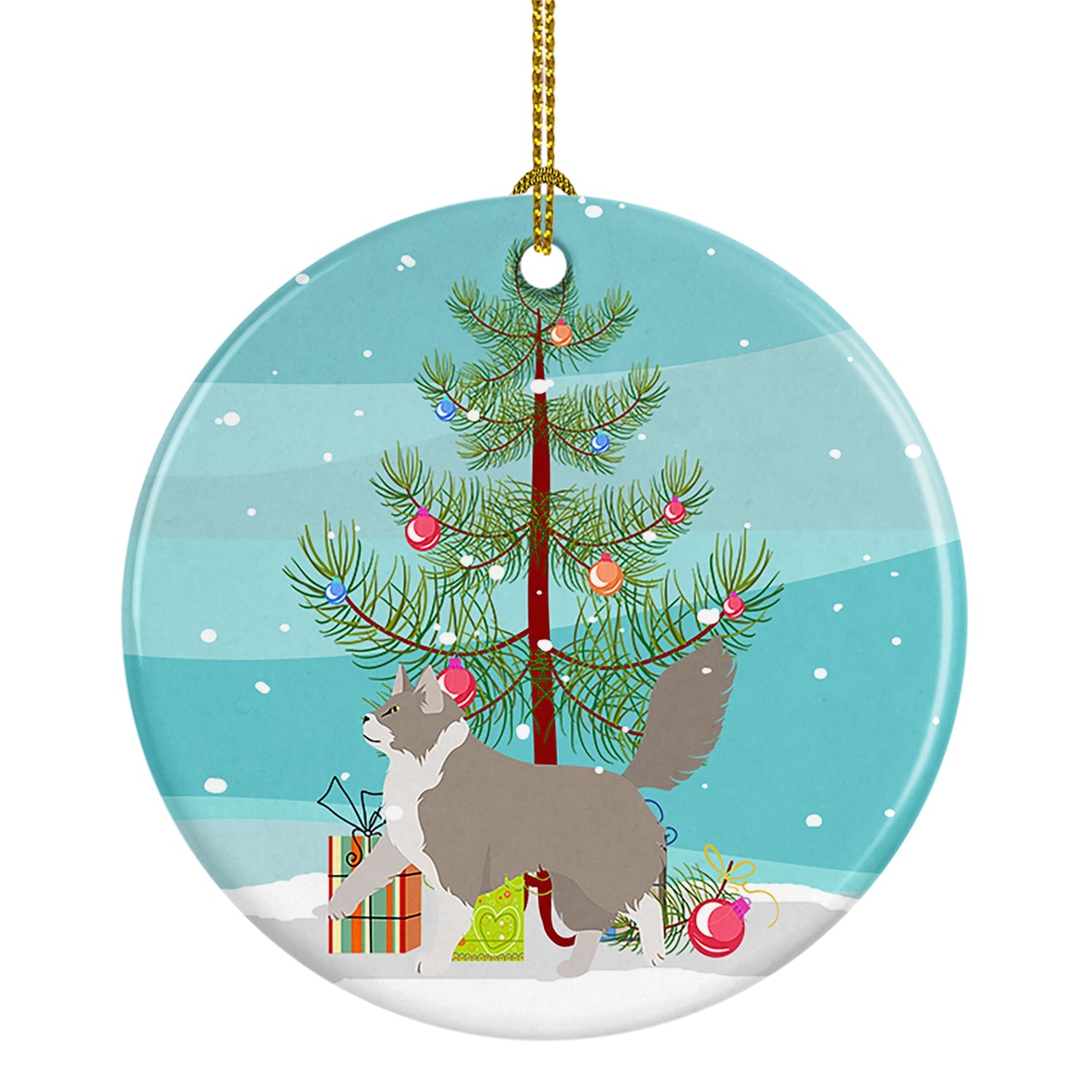 Asian Semi Longhaired Cat Christmas Ceramic Ornament