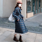 Lightweight French Green Plaid Woolen Coat, Slim Fit