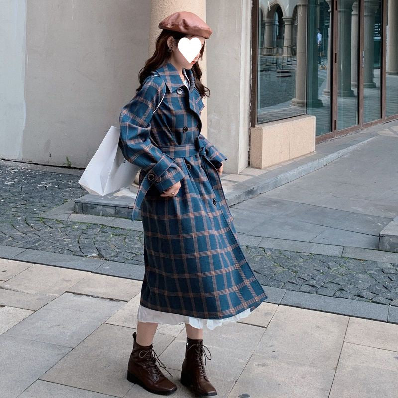 Lightweight French Green Plaid Woolen Coat, Slim Fit
