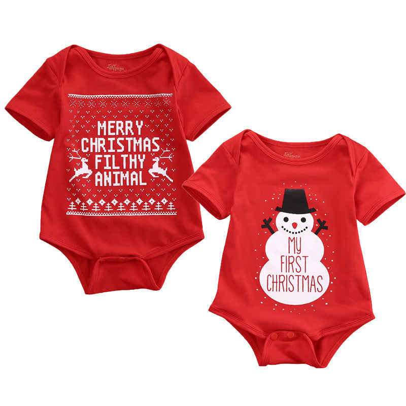 Christmas Baby Onesie with Triangle Design and Snowman