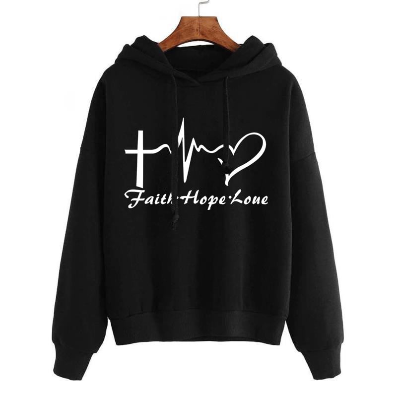 Women's Long Sleeve Heart Print Hoodie Sweatshirt | Streetwear
