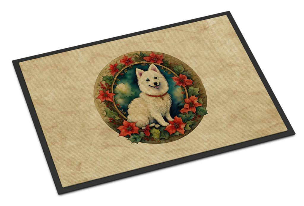 Japanese Spitz Christmas Flowers Doormat