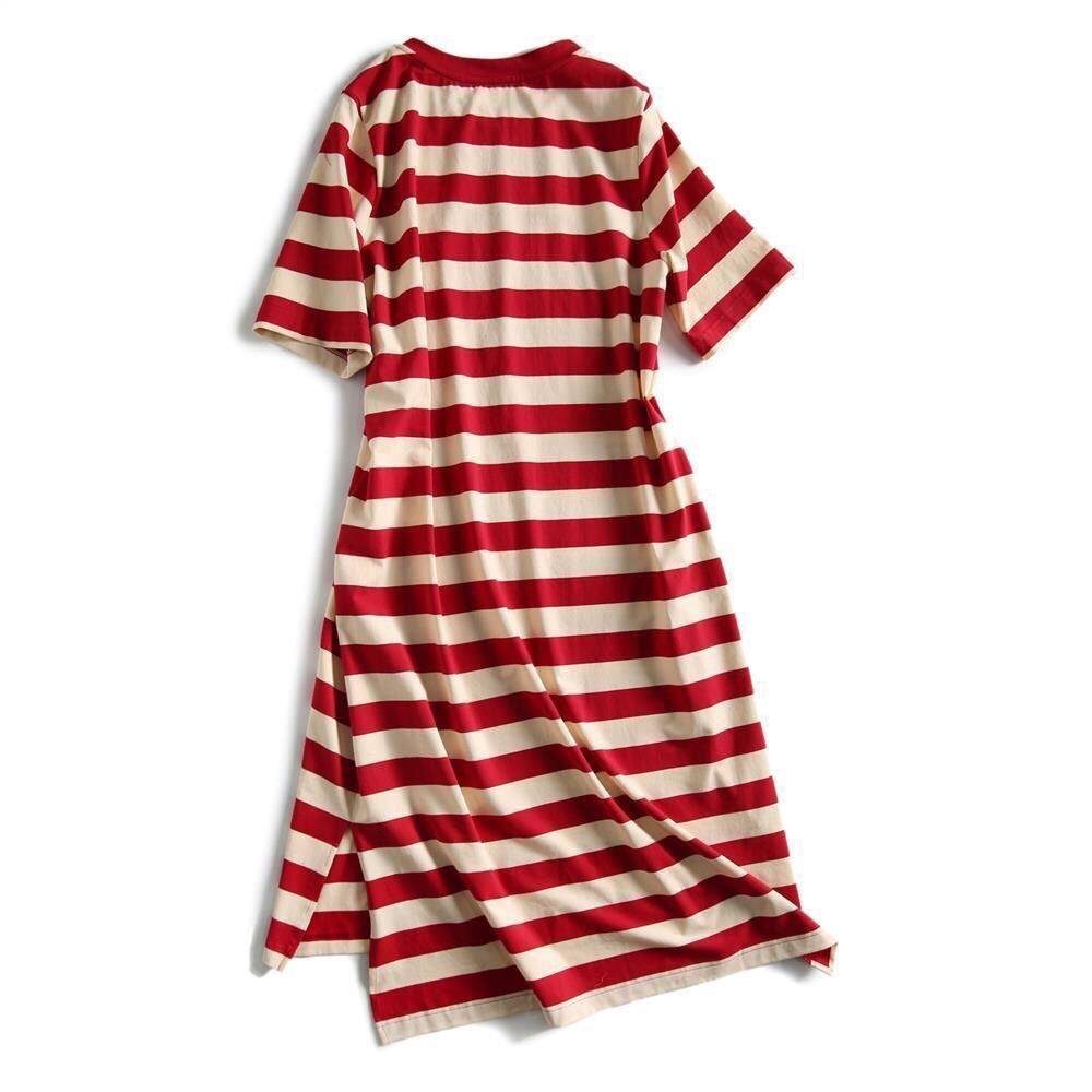 Summer Striped Print T-Shirt Dress with Short Sleeves | Streetwear