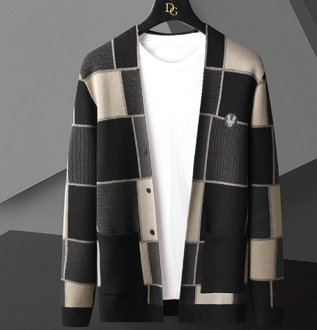 Men's Long Sleeve Knitted Cardigan Shawl Sweater