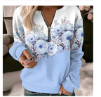 Casual Printed Women's Zipper Pullover Sweatshirt | Streetwear