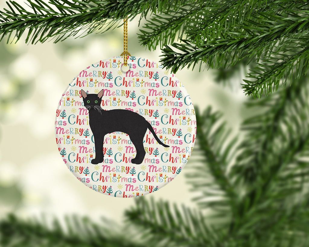 Black German Rex Cat Christmas Ceramic Ornament