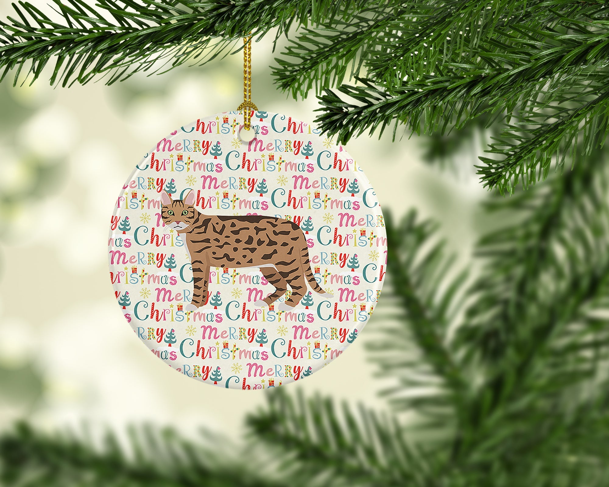 California Spangled #2 Cat Christmas Ceramic Ornament