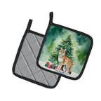 Highlander Lynx Cat By the Christmas Tree Pair of Pot Holders