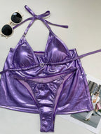 Sexy Triangle Metal Bikini Set with Mini Skirt (3 Pieces)