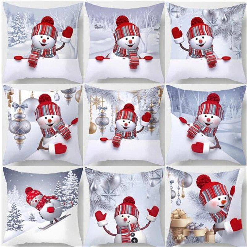 Christmas Snowman Plush Pillow Cover for Sofa