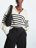 Women's Striped Turtleneck Pullover with Half Zipper | Streetwear