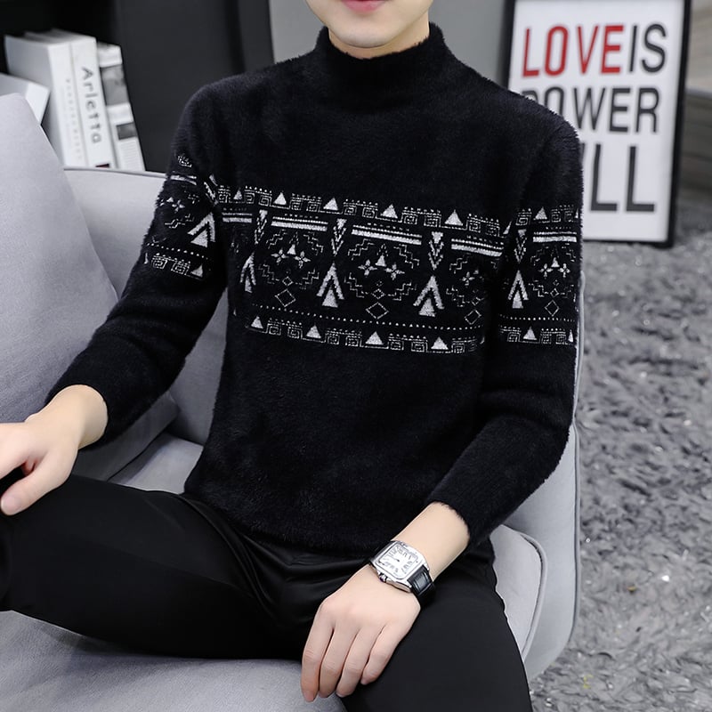 Mink Fleece Half Turtleneck Men's Warm Sweater