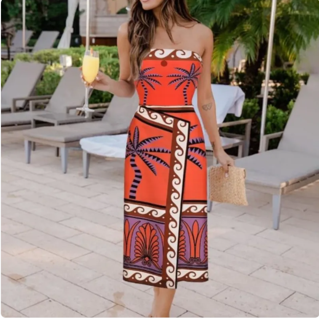 Women's Red Two-Piece Bathing Suit Set – Hot Spring & Swimwear Options