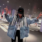Striped Mid-length Denim Jacket