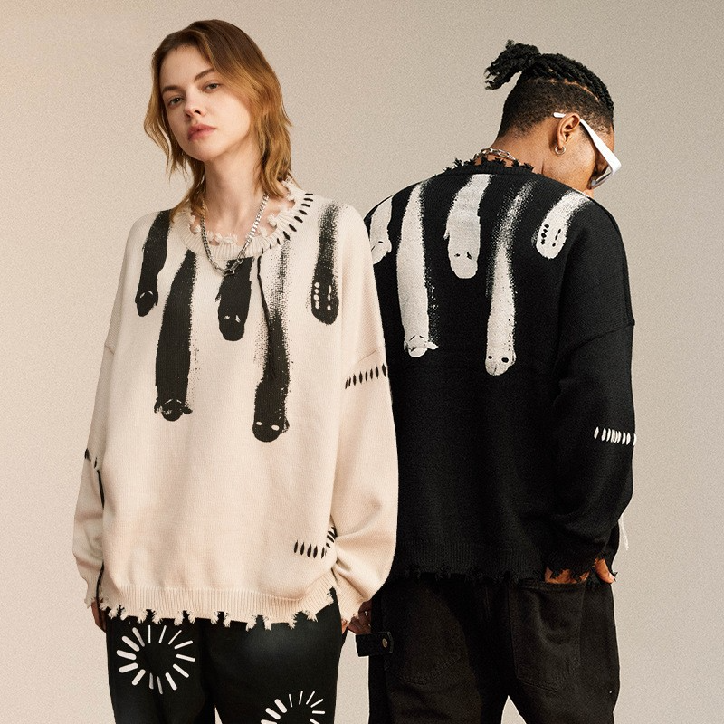 Knitted Crew Neck Collar Fringe Wool Top