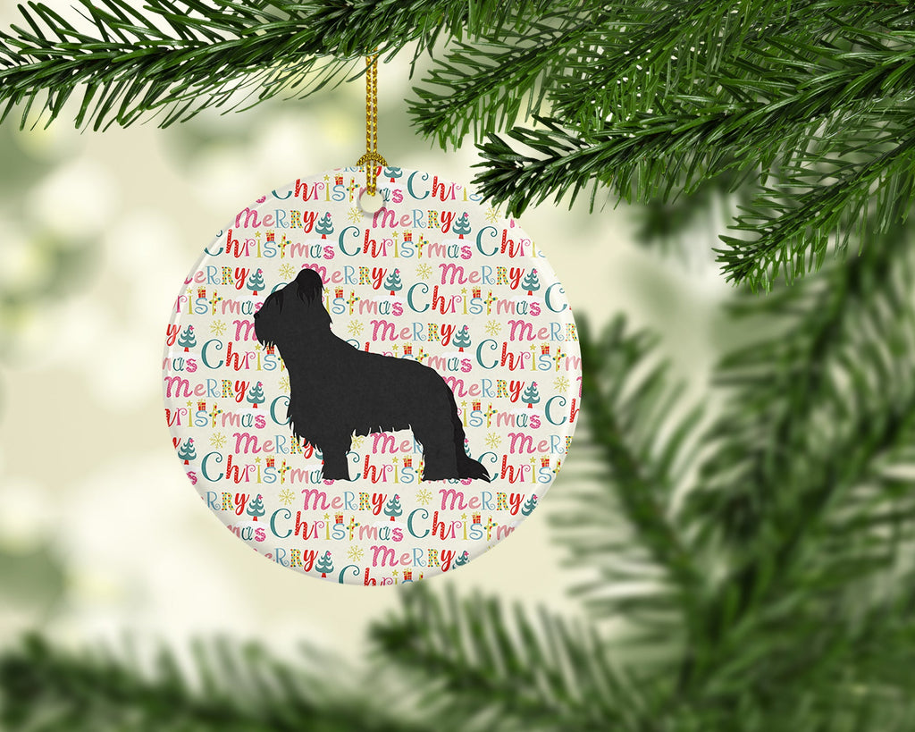 Briard Merry Christmas Ceramic Ornament