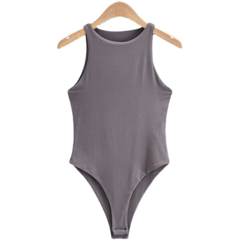 Sleeveless Layered Bodysuit Round Neck Fitted Top