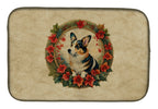 Corgi Christmas Flowers Dish Drying Mat