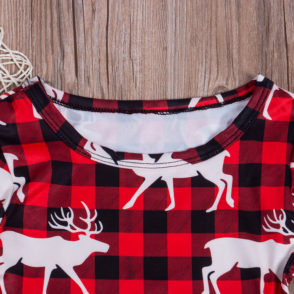 Christmas Plaid Reindeer Print Princess Dress for Kids