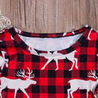 Christmas Plaid Reindeer Print Princess Dress for Kids