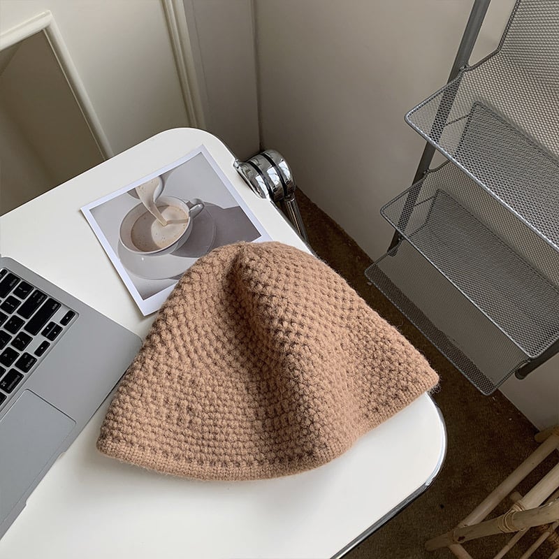 Warm Loose Wool Knitted Bucket Hat | Embroidered Cap