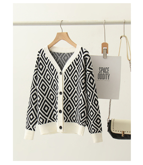 Casual Geometric Button Knit Cardigan for Women