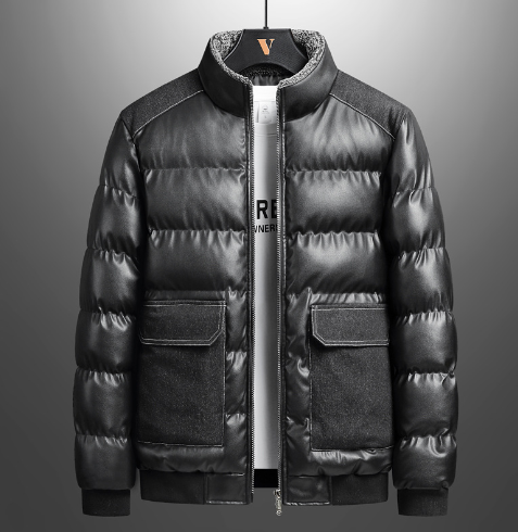 THE KONF Men's Jacket with Lining - Loose Thick PU Leather