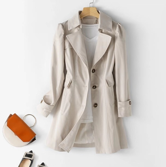 Korean Style Slim Long Women's Trench Coat for Spring/Fall