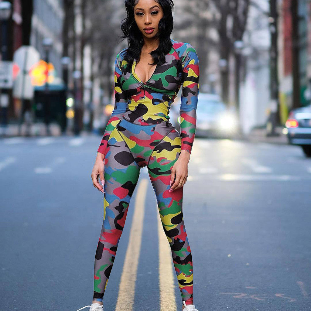 2020 Autumn Women's Camouflage Print Bodysuit