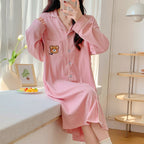 Cotton Maternity Nightgown for Nursing, Long Sleeve