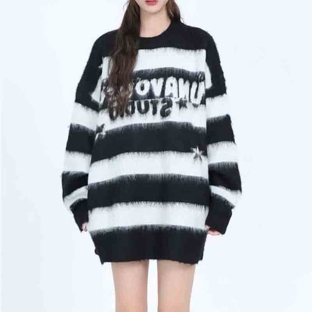 Oversized Striped Mohair Sweater for Women and Couples