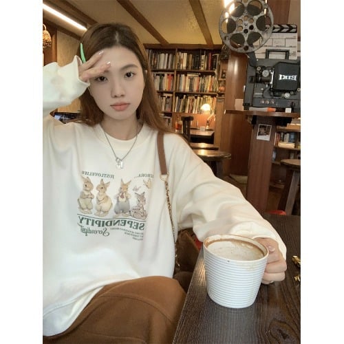 Women's Pink Cute Rabbit Pullover Sweater | Streetwear