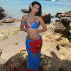 European & American 3-Piece Printed Bikini & Long Skirt Set