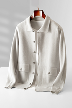 Men's Polo Collar Solid Color Wool Cardigan