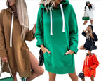 Women's Hooded Long Sleeve Fleece Sweater with Slits