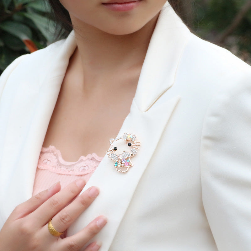 Rhinestone Cat Brooch Pin